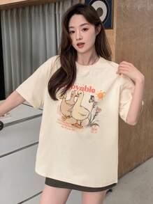 DAZY Women's Cartoon Letter Printed Round Neck Short Sleeve T-Shirt,Graphic Tees,Teacher Outfits - White - View 5