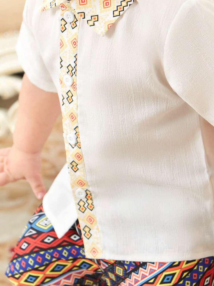 Baby Boys' Pattern Short Sleeve Shirt And Shorts Set