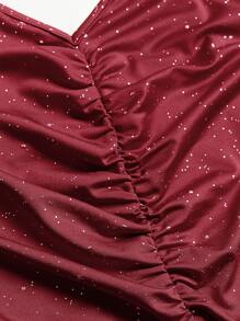 SHEIN Belle 大尺碼女性褶皺荷葉邊背心連衣裙 - 紅色 - 查看 8