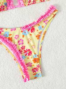 Swim Mod Summer Beach Ditsy Floral Ruffled Bikini Set With Separated Top And Bottom Music Festival - Multicolor - View 4