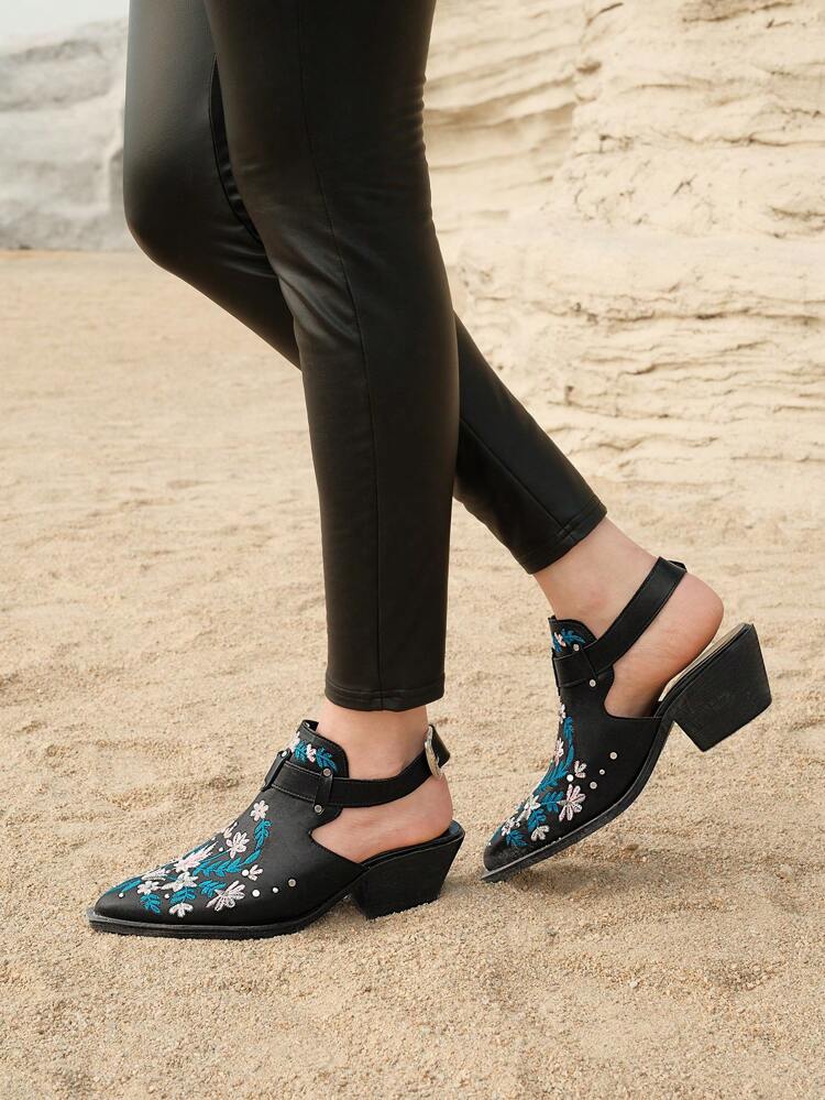 Women's Fashionable Vintage Embroidery & Studded Mules, Ankle Boots, And Short Boots