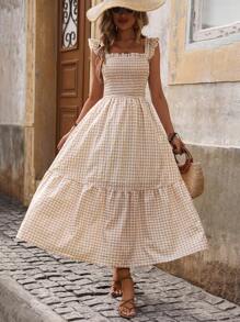 Breezaya Women's Plaid Short Cap Sleeve Dress Maxi Vacation Beach Outfit - Multicolor - View 3