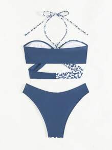 SHEIN Swim Bộ Bikini dây đeo in họa tiết da báo dành cho nữ đi biển mùa hè - Nhiều màu - Xem 4