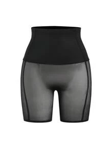 SHAPORA 女式網眼拼接修身短褲 - 黑色 - 查看 4