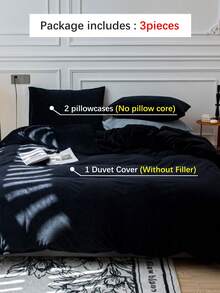 3pcs Black Crystal Velvet Duvet Cover Set - Black - View 2