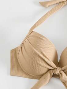 SHEIN Swim 夏季海滩女士吊带聚拢比基尼套装婚礼 - 米色 - 查看 6