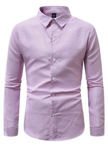 Manfinity Homme Black Geometric Printed Long Sleeve Shirt (Asymmetric Cut) - Pink - View 6