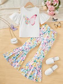 Cô gái Tween Loại bướm In Giải trí Bộ - Nhiều màu - Xem 1