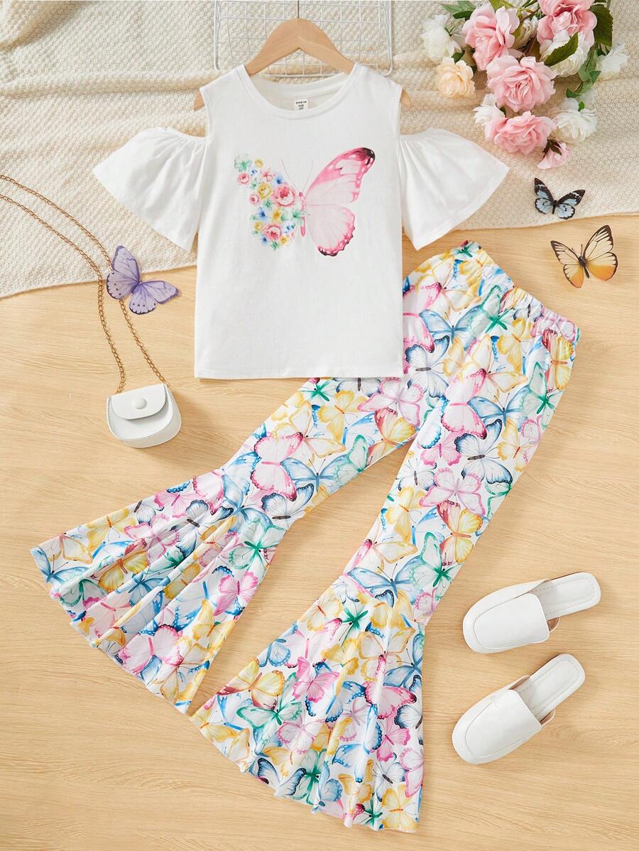 Cô gái Tween Loại bướm In Giải trí Bộ - Nhiều màu - Xem 1