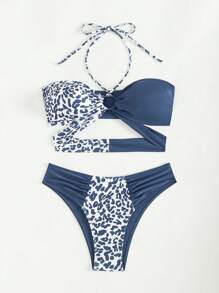 SHEIN Swim Bộ Bikini dây đeo in họa tiết da báo dành cho nữ đi biển mùa hè - Nhiều màu - Xem 6