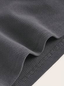 SHEIN BASICS Của phụ nữ Màu thuần Tay áo dài Áo thun - Màu xám đen - Xem 4