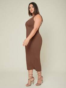 EMERY ROSE Plus Solid Bodycon Casual Dinner Dating Dress - Brown - View 4