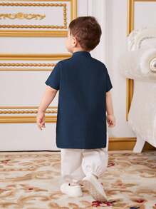 SHEIN Leap Crew 嬰兒男孩幾何圖案短袖長衫配褲裝套裝