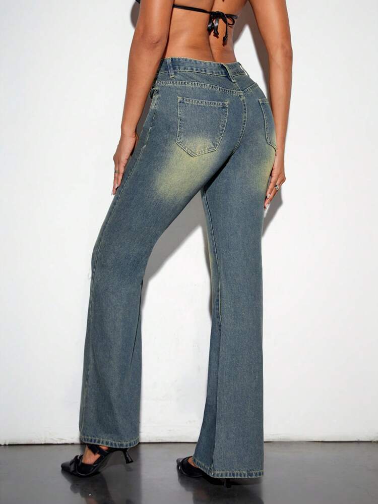 Slim Fit Flared Jeans With Studded Detail