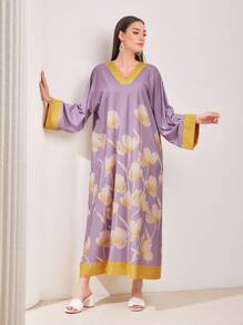 Al Najma 女款花卉印花長袖阿拉伯連身裙 - 彩色 - 查看 4