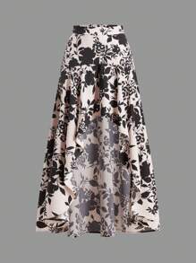 SHEIN Clasi 女士花卉印花不對稱搭配荷葉邊裙子 - 彩色 - 查看 8