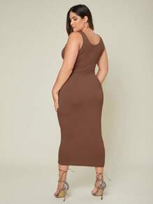 EMERY ROSE Plus Solid Bodycon Casual Dinner Dating Dress - Brown - View 2