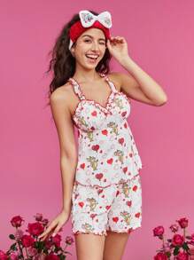 TOM & JERRY X SHEIN Plush Heart Print Bow Elastic Hair Tie, Valentine's Day, For Home, Bathroom Decor, Summer - Multicolor - View 11