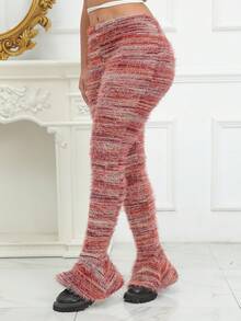 Women's Striped Fuzzy Flare Pants - Red - View 5