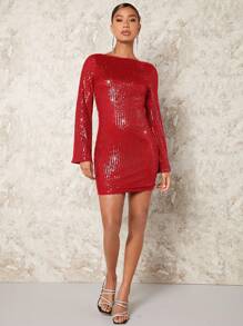 SHEIN BAE Women's Gorgeous Red Backless Dress - Red - View 4