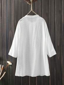 Lacomfia Của phụ nữ Kích thước lớn Thêu hoa Áo sơ mi - trắng - Xem 2