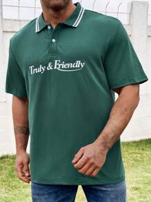 Manfinity Homme Camisa De Polo De Talla Grande Para Hombres - Verde Oscuro - Ver 1