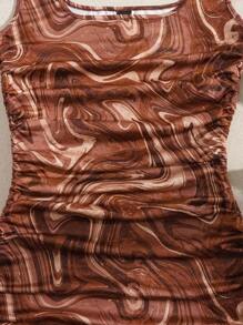 SHEIN EZwear Của phụ nữ In Đá cẩm thạch Dệt kim Dây rút Váy không tay - màu nâu - Xem 5