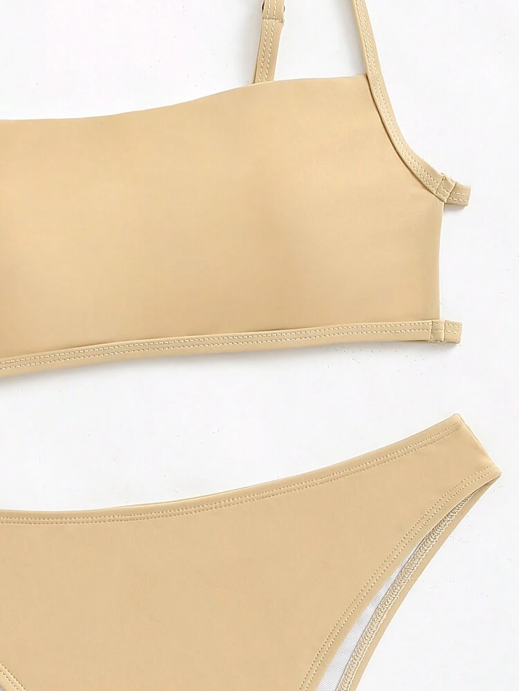 Women'S Solid Color Backless Bikini Set Carnival Summer