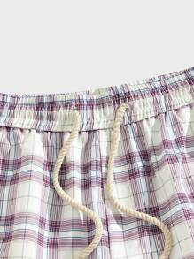 Manfinity Hypemode Men'S Plaid Drawstring Waist Pants - Khaki - View 4