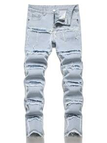 Tween Boys' Distressed Fringe Hem Casual Jeans - Light Wash - View 1