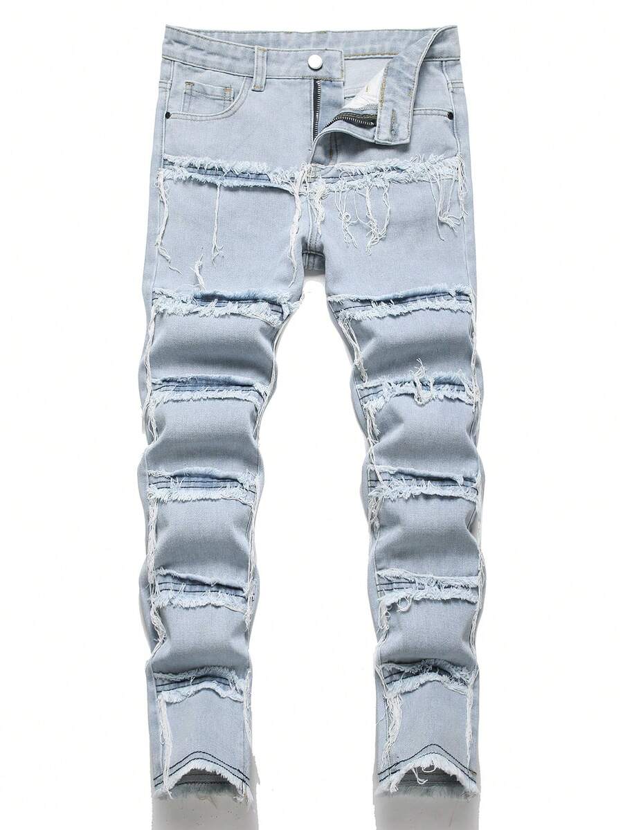 Tween Boys' Distressed Fringe Hem Casual Jeans - Light Wash - View 1