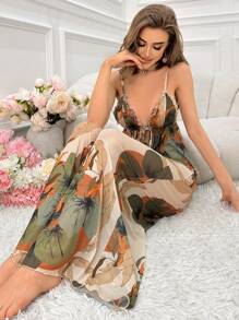Ladies' Backless Tie Front Tank Top And Pants Pajama Set