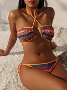 SHEIN Swim Women's Braided Strap Bikini Set Summer Beach
