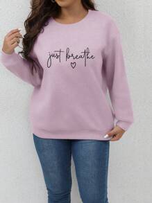 SHEIN Franclia 女式大碼字母和心形印花下垂肩長袖衛衣 - 淡紫色 - 查看 4