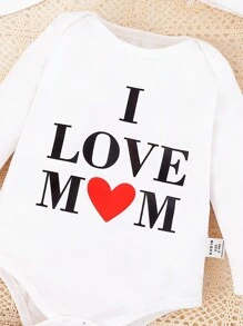 3pcs Baby Boys' Heart Pattern Long Sleeve Bodysuit, Drool Bib, Hat Set With Valentine'S Day Slogan Print - Multicolor - View 4