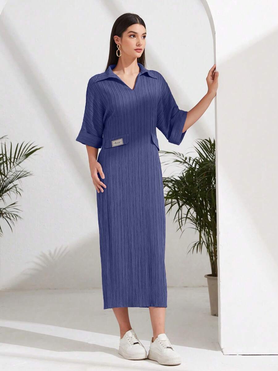 Mulvari Ladies' Texture Viscose Casual Dress With Letter Patch - Purple - View 1