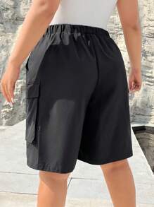SHEIN EZwear Plus Size Women's Black Straight Shorts Fifth Pants
