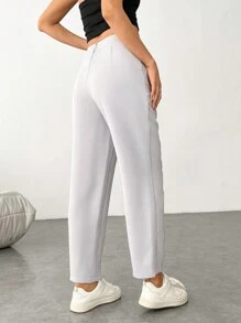 SHEIN EZwear 單色女士休閒西裝褲 - 灰色 - 查看 2