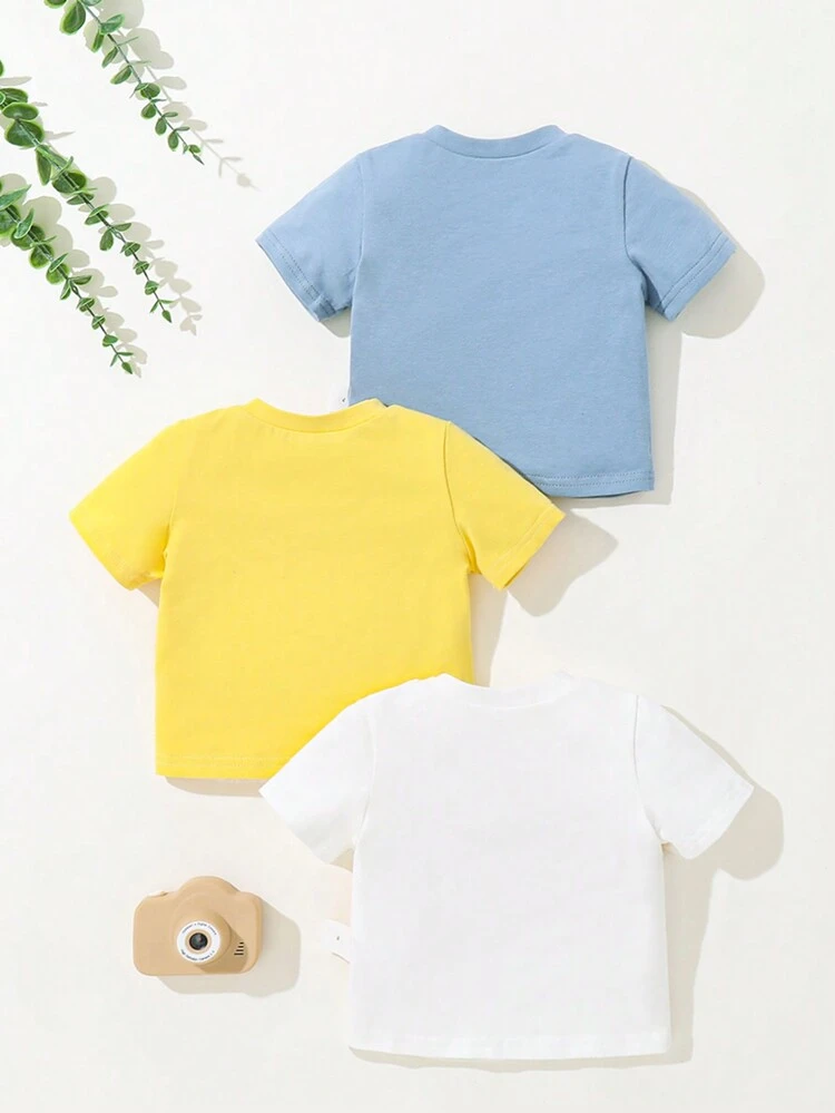 Newborn Baby Boys' Cartoon Animal Pattern Short Sleeve 3pcs Round Neck Tops Set