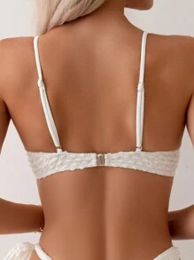 SHEIN Swim 夏季女士纯色纹理吊带比基尼套装 - 白色 - 查看 5