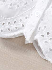 SHEIN Young Girls' Hollow Out Embroidery Loose Short Casual Shirt White Blouse For Kidsblouse White For Kidswhite Blouse For Girlskids White Blouse - White - View 3