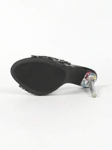 Zapatos De Tacón Alto Con Punta Redonda Para Mujer Con Diamantes De Imitación Brillantes, Adecuados Para Fiestas Y Reuniones