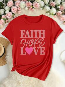 Flirla 字樣和心形圖案的大尺碼圓領t恤 - 紅色 - 查看 3