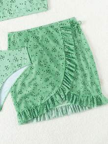 少女碎花比基尼套装 配套套装 夏日海滩 - 綠色 - 查看 4