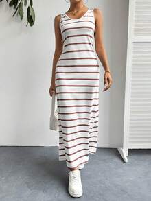 SHEIN Essnce 休閒條紋無袖夏裝連身裙 - 彩色 - 查看 3