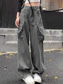 女士高腰宽松阔腿牛仔裤
