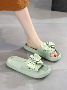 女士夏季蝴蝶結印花室內/室外拖鞋，柔軟厚實防滑鞋底 - 綠色 - 查看 3