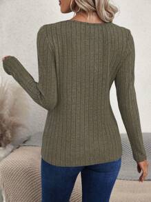 EMERY ROSE Women's Asymmetrical Hem Ribbed Tee Fall Cloth For Women - Green - View 2