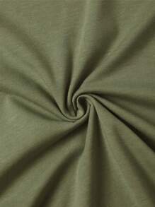 SHEIN LUNE Ladies' Cartoon Letter Print Short Sleeve T-Shirt - Army Green - View 5