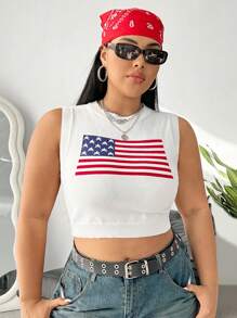 SHEIN EZwear CURVE Top De Tejido De Punto A Rayas De Talla Grande Con Patrón De Estrellas